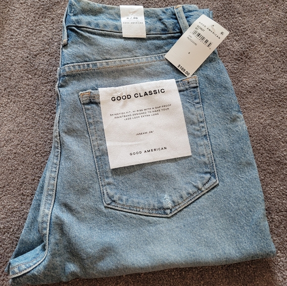 NWT good american good classic indigo 046 distressed hi rise denim - Picture 3 of 5